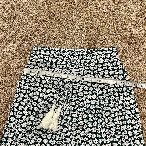 Women's XS Floral Tie Front Wide Leg Pants Green Boho Summer - Picture 5 of 6